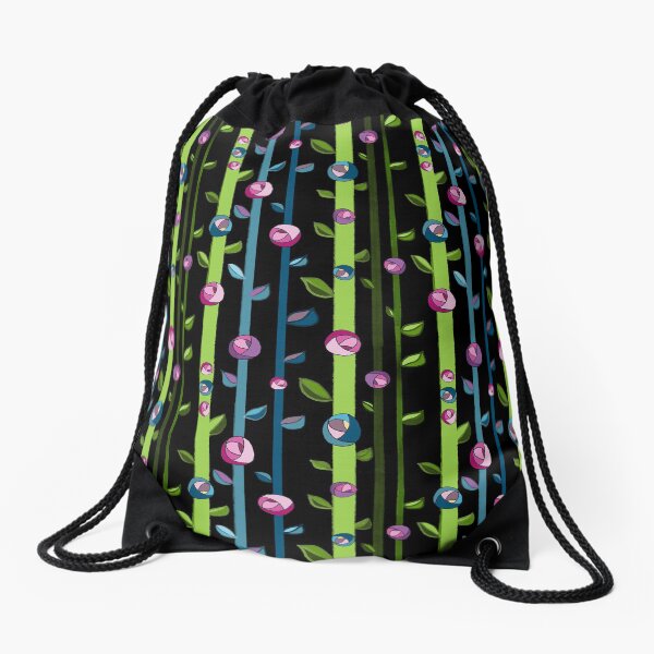 Stripes & Roses Drawstring Bag