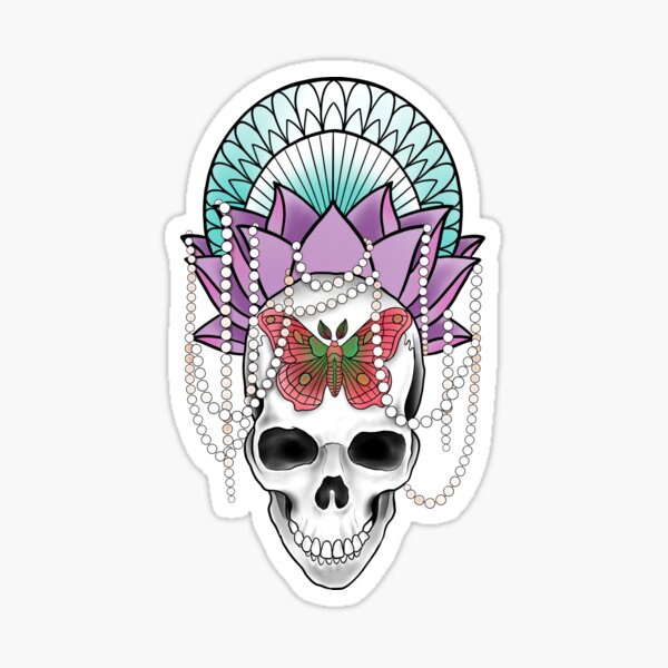 Ornate Lotus Skull and Moth Sticker