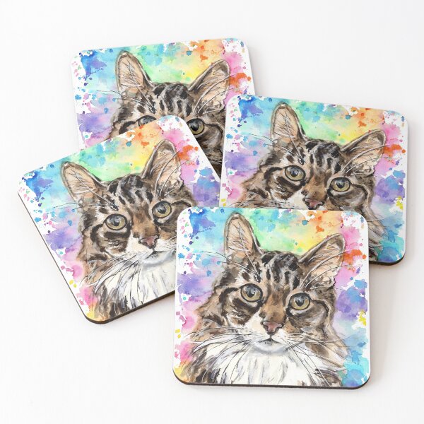 Item preview, Watercolour Cat with Colourful Background designed and sold by SaltySerenity.