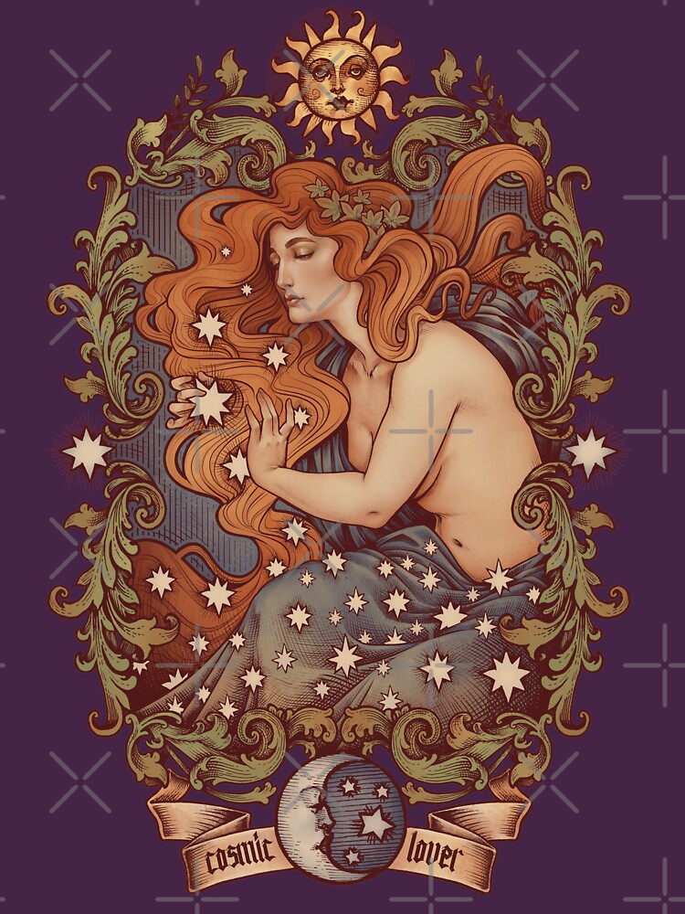 Thumbnail 3 of 3, Fitted T-Shirt, COSMIC LOVER - Color version designed and sold by Medusa Dollmaker.