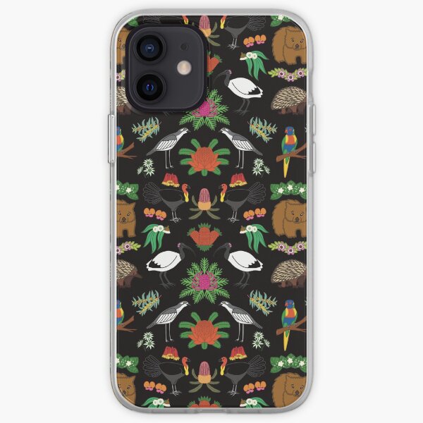 Aussie Friends and Flowers, black iPhone Soft Case