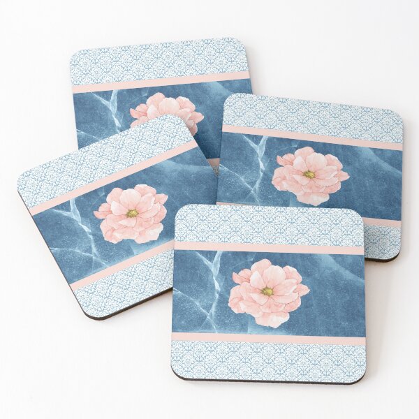 Item preview, Pink Flower on Blue Marble designed and sold by JazzPWall.