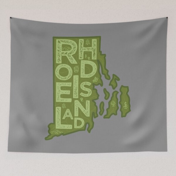 Item preview, Rhode Island Map Typography Green designed and sold by HelloGentry.