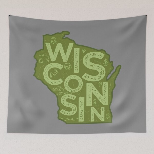 Item preview, Wisconsin Map Typography Green designed and sold by HelloGentry.