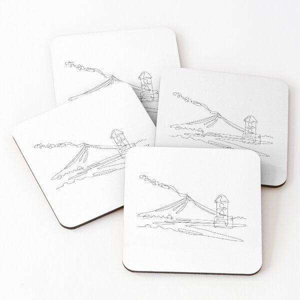 Item preview, Mayon Volcano or Mount Mayon with Cagsawa Church Bell Tower Ruins Continuous Line Drawing designed and sold by patrimonio.