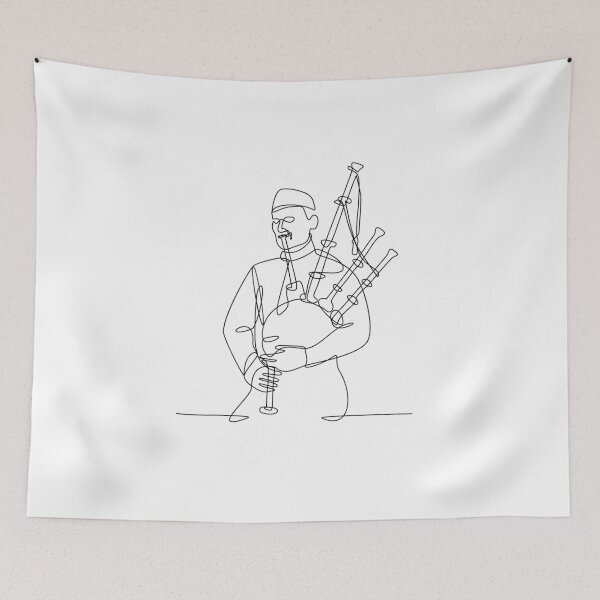 Item preview, Scottish Bagpiper Playing Bagpipe Continuous Line Drawing Black and White designed and sold by patrimonio.