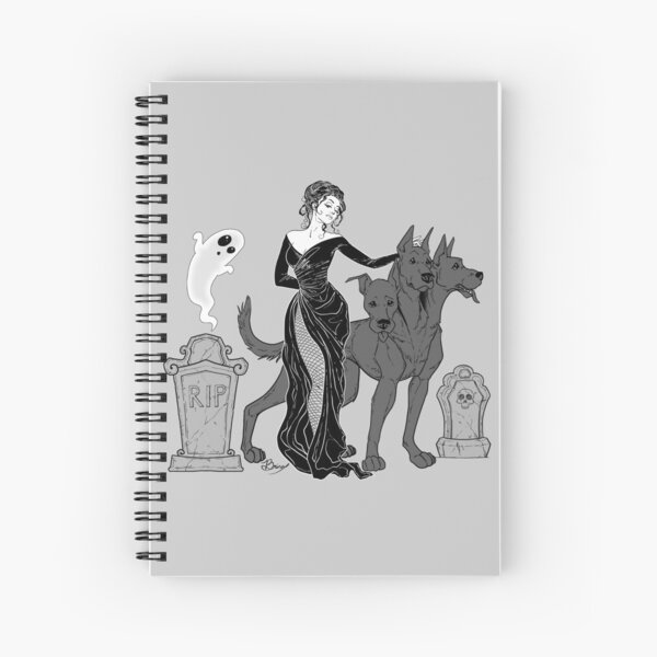 Crazy Dog Witch, in Black & White Spiral Notebook