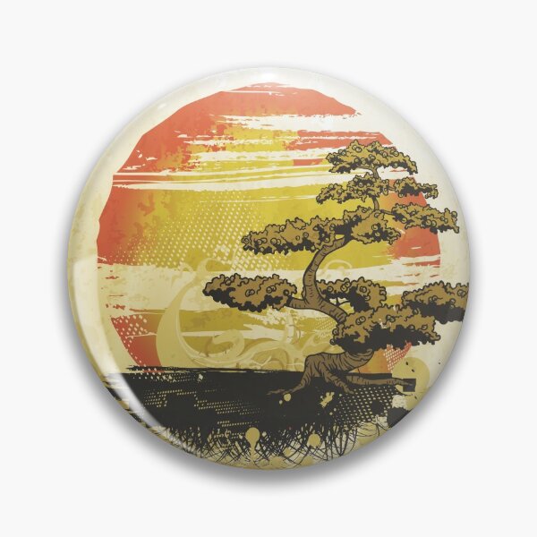 Item preview, The japanesse bonsai with sunset behind colourful designed and sold by Arramavis.