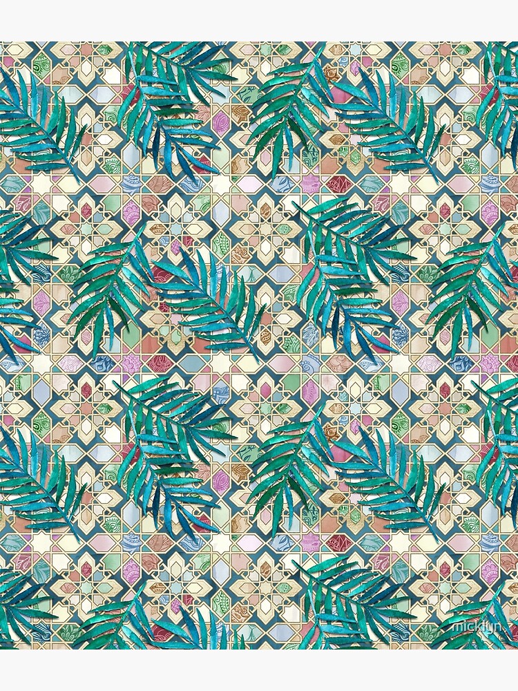 Muted Moroccan Mosaic Tiles with Palm Leaves by micklyn