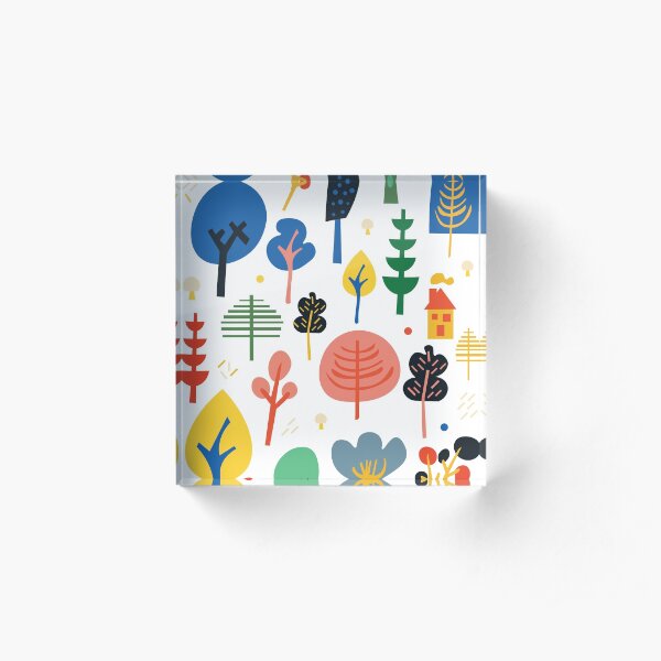 SCANDINAVIAN FOREST ON WHITE BACKGROUND Acrylic Block