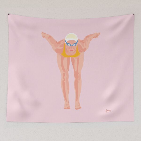 Item preview, Swimmer Getting Ready - Pink Background designed and sold by VeronArtLab.