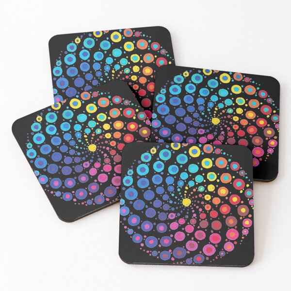Dippy Doodle Dotty Mandala Black Background Coasters (Set of 4)