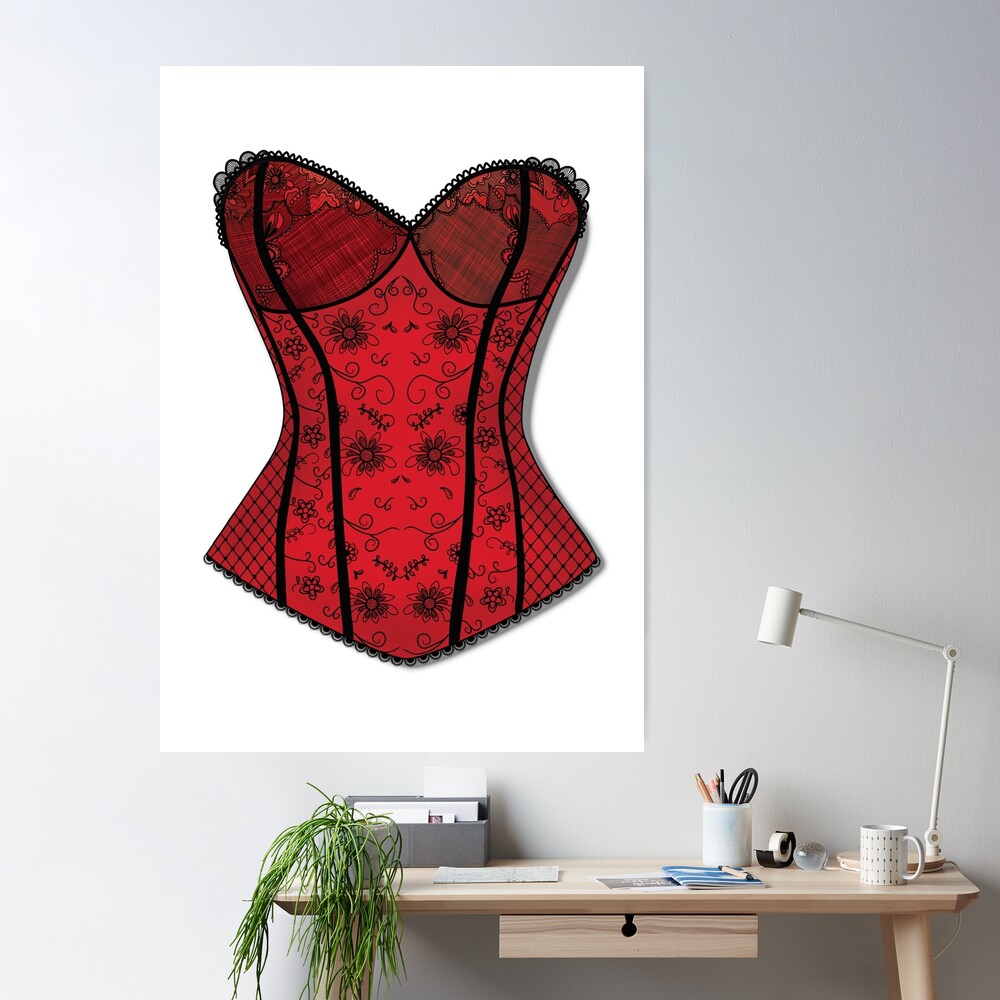 Vector illistration white background and black red corset cartazes para a  parede • posters vermelho, rede, malha