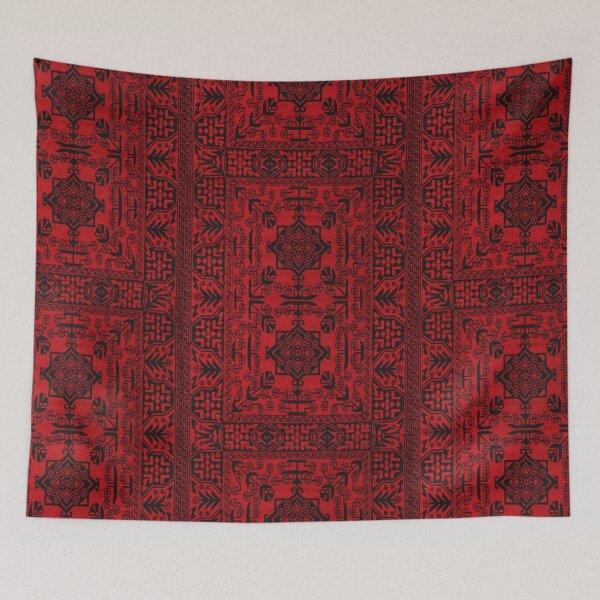 Item preview, Red color afghan silk carpet design designed and sold by aysha Irshad.