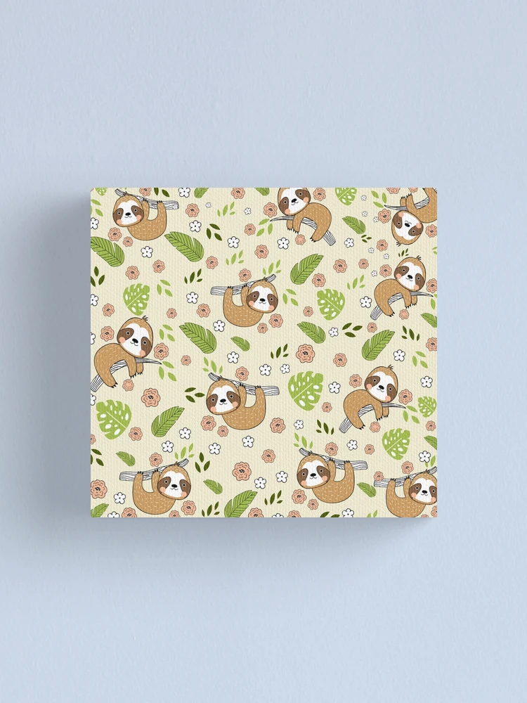 Thumbnail 1 of 3, Canvas Print, Cute Sloth Pattern designed and sold by Ribsa.