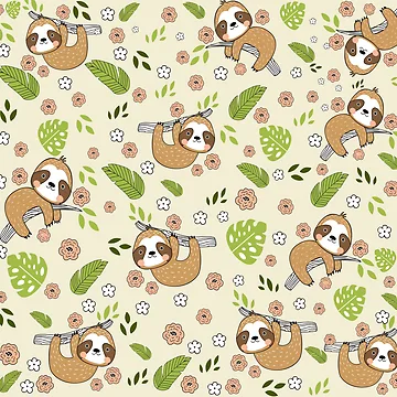 Artwork thumbnail, Cute Sloth Pattern by Ribsa