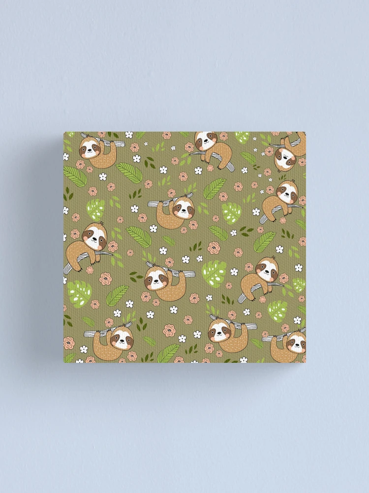 Thumbnail 1 of 3, Canvas Print, Cute Sloth Pattern designed and sold by Ribsa.