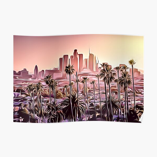  Los Angeles Skyline, LA sunrise Art Poster