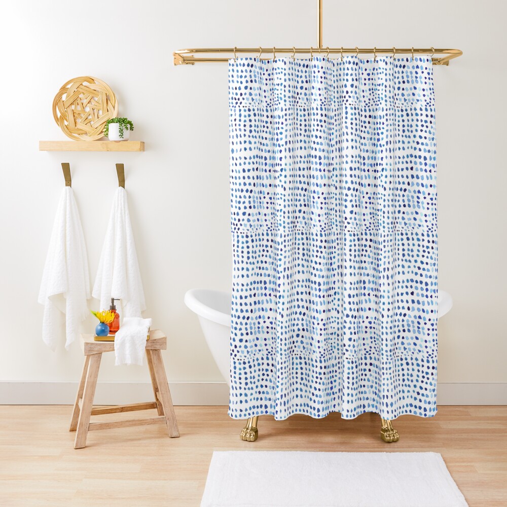 Blue Watercolor Dots Shower Curtain