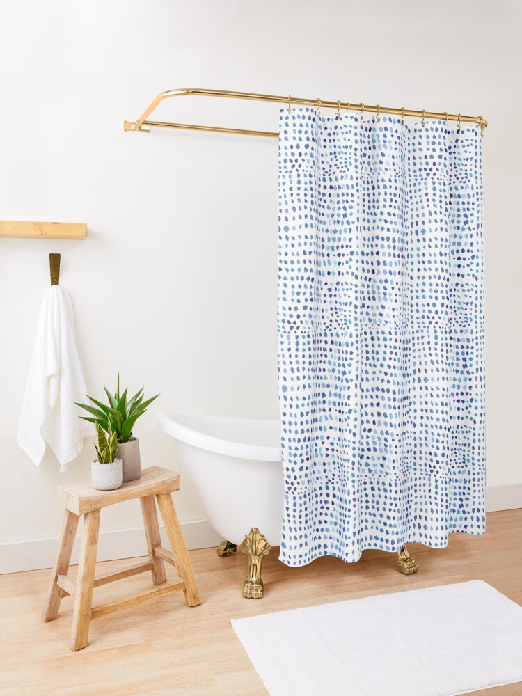 Alternate view of Blue Watercolor Dots Shower Curtain