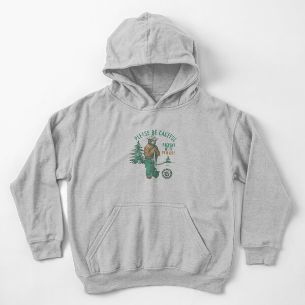 Smokey Bear Retro Smokey Prevent Wildfires Ringer Kids Pullover Hoodie