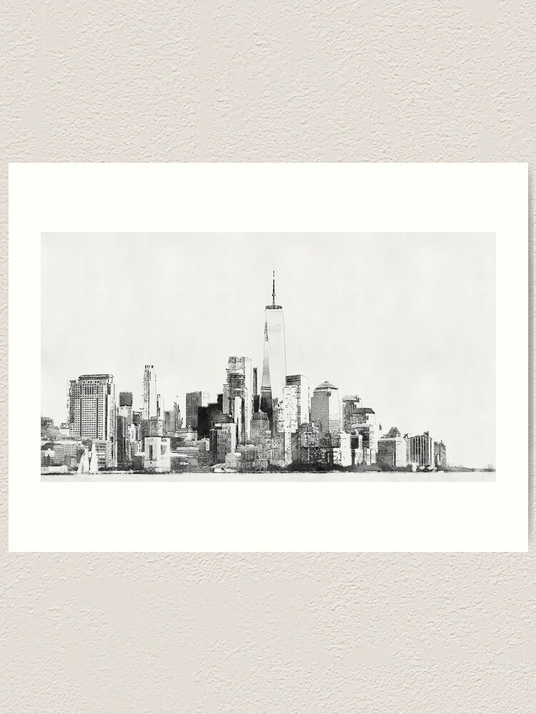 "New York Skyline black and white Drawing & Painting style