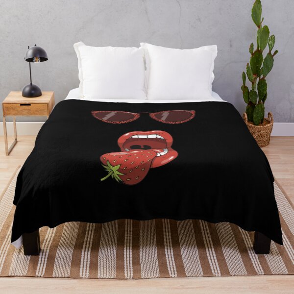 Item preview, Mouth about to eat a delicious red strawberry and matching leopard print sun glasses designed and sold by Fruit-Tee.