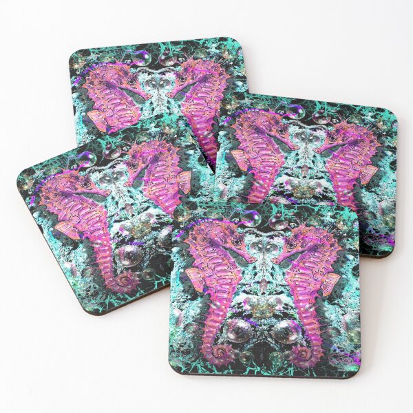Item preview, Fantasy seahorses with blue coral background.  designed and sold by Sadoart.