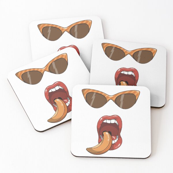 Item preview, Mouth about to eat a a slice of a peach and matching orange striped sun glasses designed and sold by Fruit-Tee.