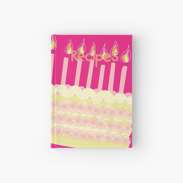 *Recipes* cover design with Birthday Cake and Candles icon, pink background Hardcover Journal