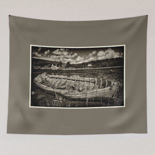 Item preview, Boat Wreck Beara Peninsula West Cork Seascape Sepia Black and White Art Print designed and sold by ROADTROOPER.