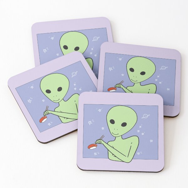 Item preview, Alien Eating Sushi Meme Funny UFO ET Anime Logo designed and sold by Marinaaa010.