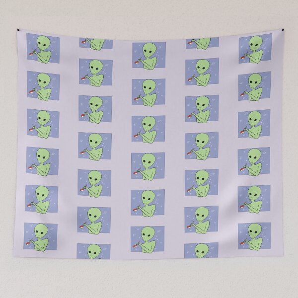 Item preview, Alien Eating Sushi Meme Funny UFO ET Anime Logo designed and sold by Marinaaa010.