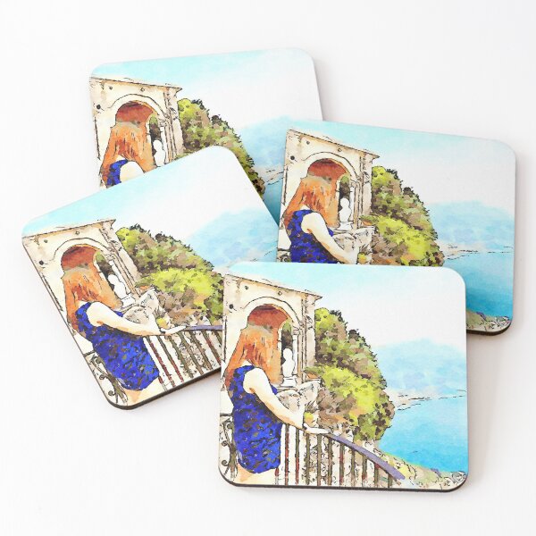 Item preview, Ravello: woman looking out from the balcony of Villa Cimbrone designed and sold by Giuseppe Cocco.