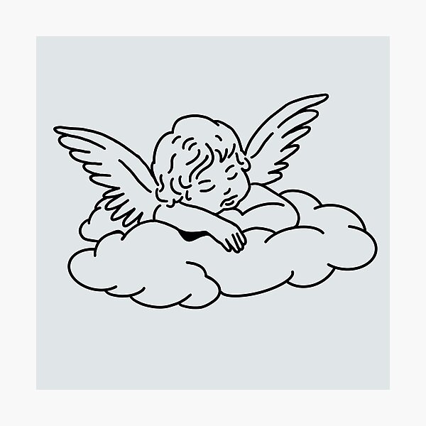 Lamina Fotografica Querubin Sentado Nube Cielo Dulce Alado Angel Nino Dibujo Lineal Simple Dulce De Envelope Studio Redbubble