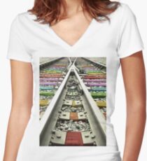 Rainbow Train Track Women's Fitted V-Neck T-Shirt
