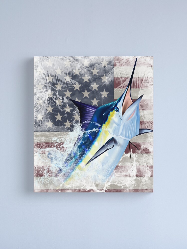 Alternate view of Blue Marlin with US Flag Canvas Print