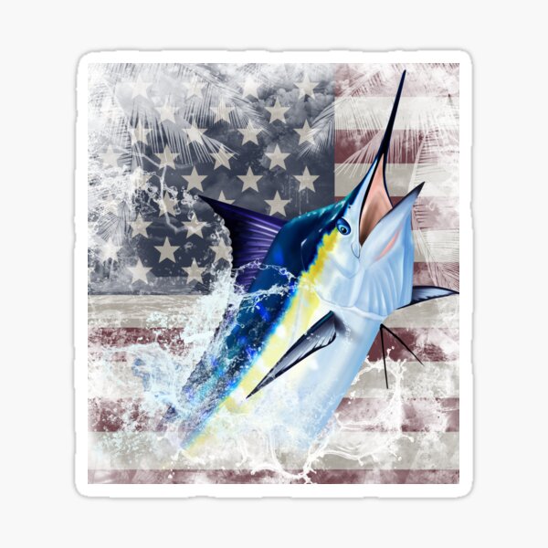 Blue Marlin with US Flag Sticker