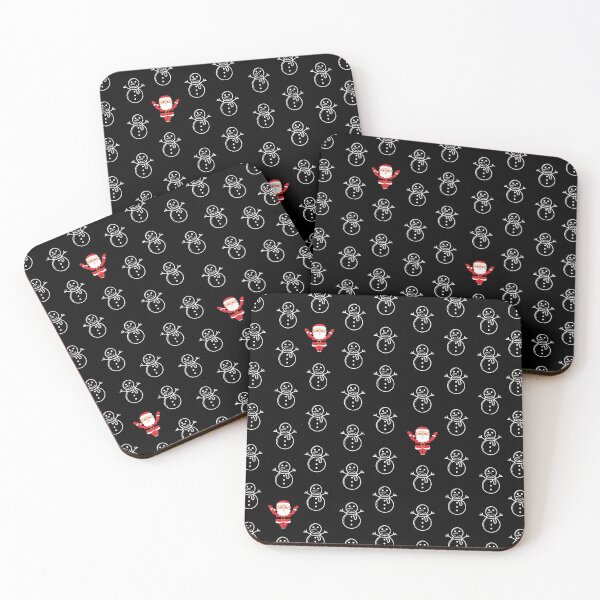 Item preview, Winter Snowmen and Santa fun Christmas pattern on black background.  designed and sold by milkasweet.