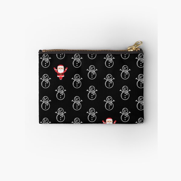 Item preview, Winter Snowmen and Santa fun Christmas pattern on black background.  designed and sold by milkasweet.