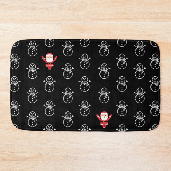 Item preview, Winter Snowmen and Santa fun Christmas pattern on black background.  designed and sold by milkasweet.