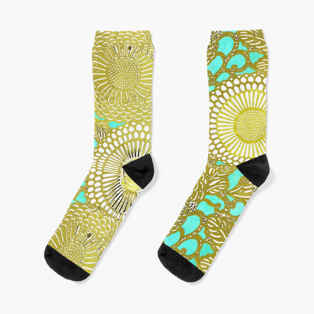 Turquoise and Gold pattern Socks