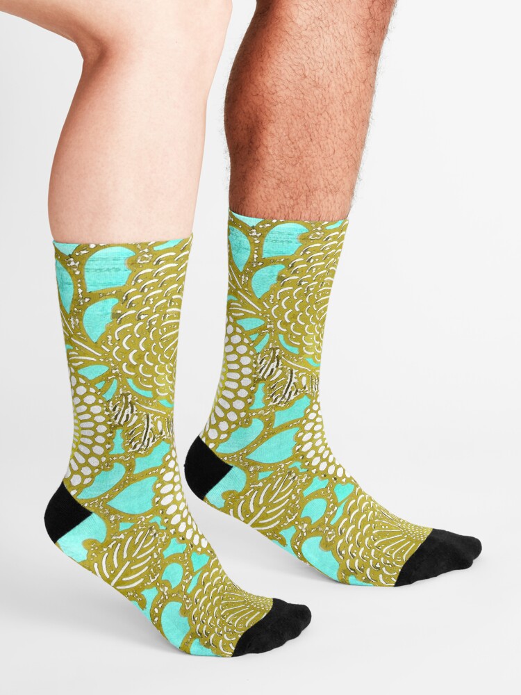 Alternate view of Turquoise and Gold pattern Socks