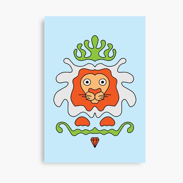 Cute Cartoon Lion with crown and diamond, king of the jungle - Orange and Green Canvas Print