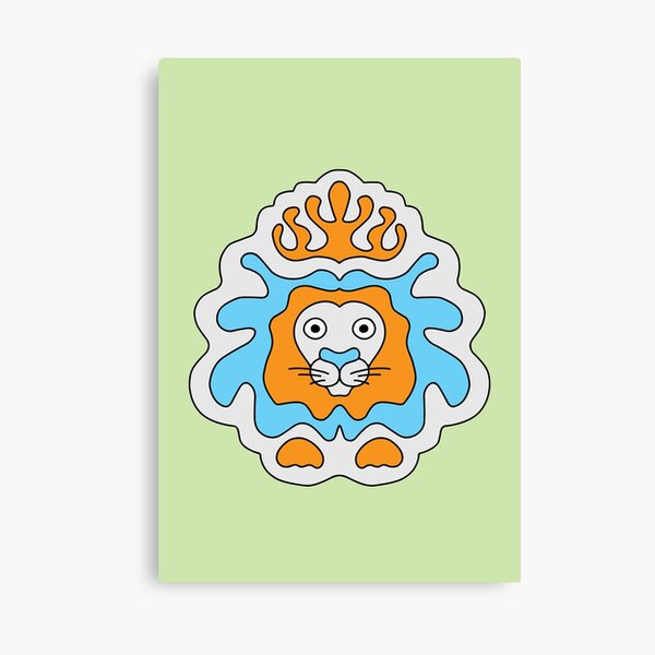 Cute Cartoon Lion with crown, king of the jungle - Orange and Blue Canvas Print