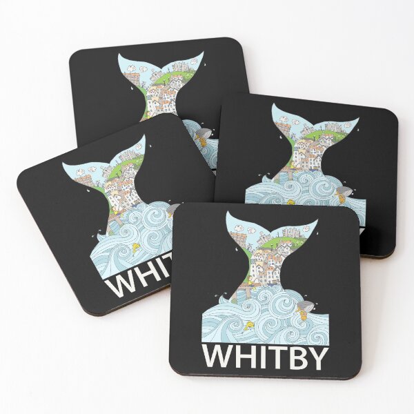 Item preview, Whitby Whale Tail - wavy seas - Light text designed and sold by LouiseFranksArt.