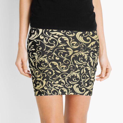 Black and Gold Paisley Pattern, Black and Gold Swirl Mini Skirt
