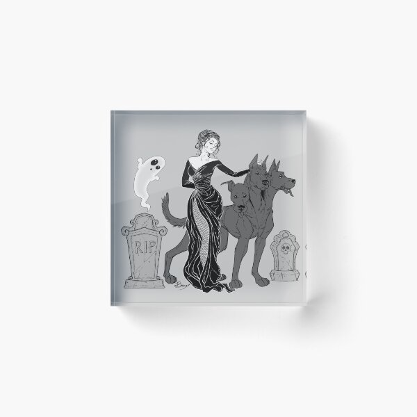 Crazy Dog Witch, in Black & White Acrylic Block