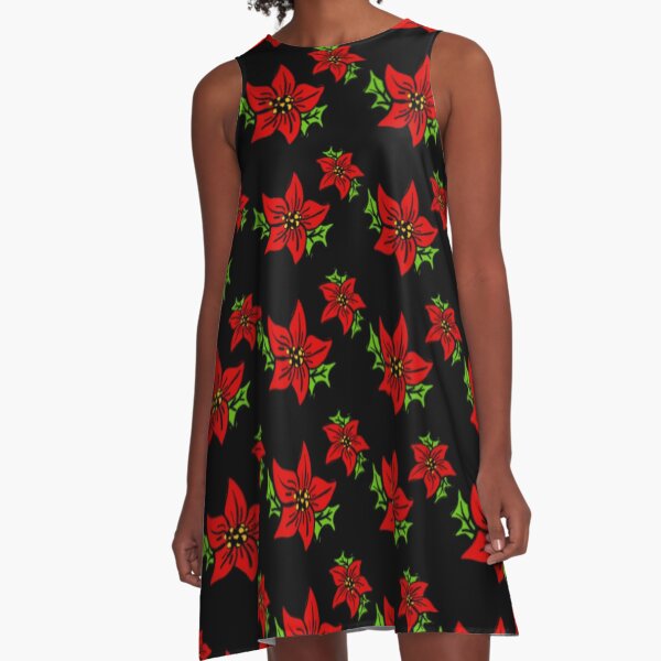 Poinsettia Pattern A-Line Dress