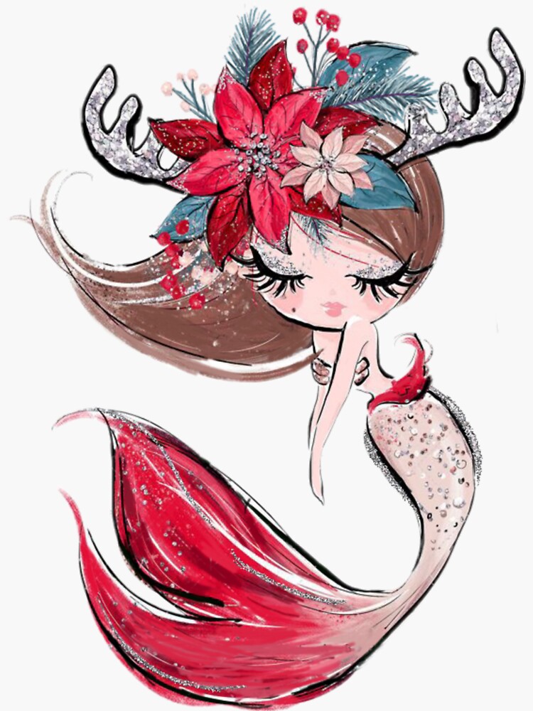 "BEAUTIFUL CHRISTMAS MERMAID" Sticker by byheartstudio | Redbubble